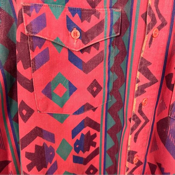 Vintage Wranglers Brush Popper Aztec Pink Button Down Long Sleeve Cowboy Size L - Picture 6 of 16
